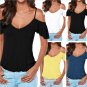 Summer Women Blouse Strappy Tops Cold Shoulder Tee Ladies Short Sleeve T-Shirt