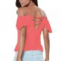 Summer Women Blouse Strappy Tops Cold Shoulder Tee Ladies Short Sleeve T-Shirt