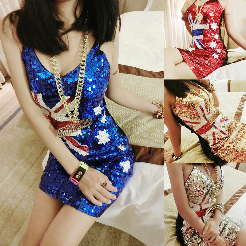 Sexy Women Sequin Dress Australian Flag Clubwear Party Cocktail Dresses