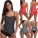 Women's Tankini Black Polka Dot Swimwear Spaghetti Strap Swimsuit Padded Bathing Suit