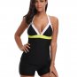 Solid Color Block Tankini Beachwear Halter Sport Bathing Suit Backless Swimwear with Boyshorts