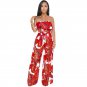Women Floral Printing Romper Ruffle Summer Jumpsuit Off-shoulder Tops with Pants