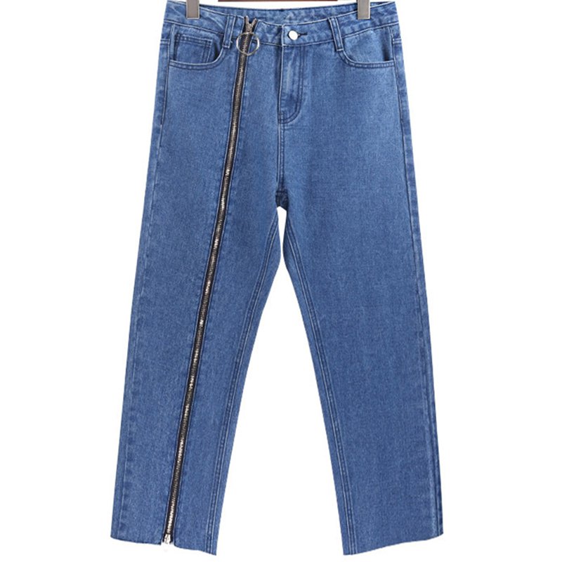 Summer Women Jeans Plus Size Long Zipper Wide Leg Pants Denim Casual Loose Straight Trousers