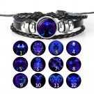 12 Constellations PU Leather Hand-woven Beaded Bracelet Fashion Wristband Bangle Lover Gifts