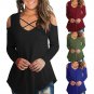 Women's Criss Cross Autumn T Shirts Cold Shoulder Blouse Full Sleeve Fall Chemisier Casual Blusa