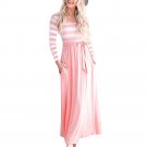Striped Maxi Dress Vestido Autumn Kleid Loose Robe Casual Streetwear Women Fall Dresses