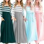 Striped Maxi Dress Vestido Autumn Kleid Loose Robe Casual Streetwear Women Fall Dresses
