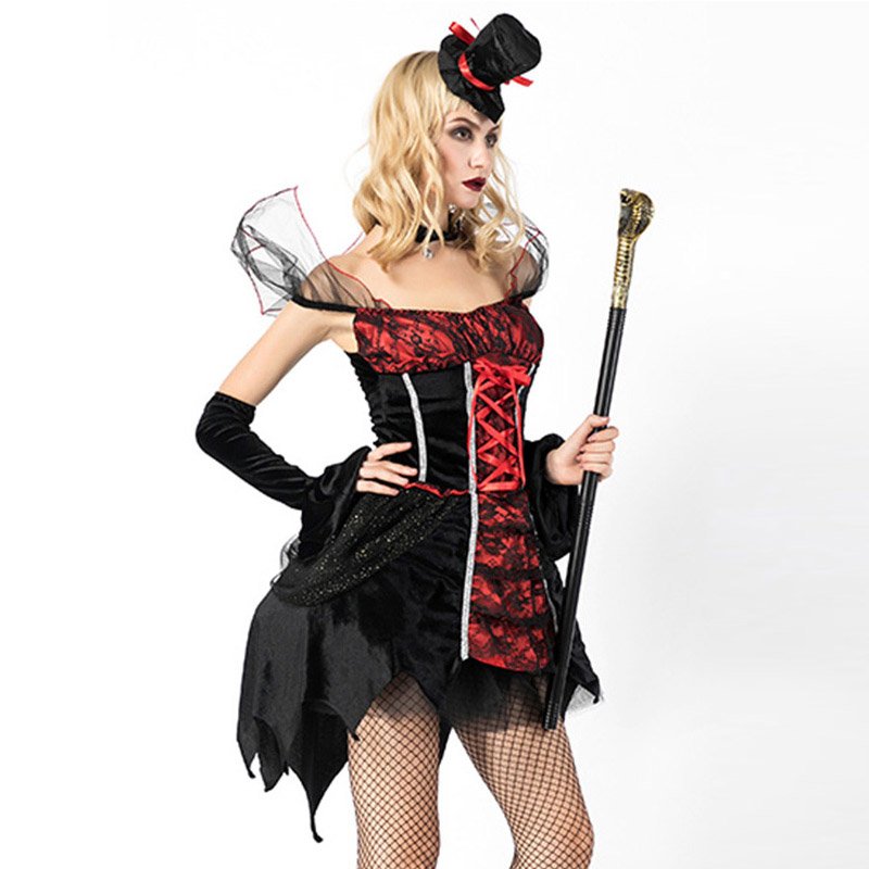 Halloween Witch Cosplay Costume Retro Gothic Uniform Black Evil Dark Queen Fancy Dresses