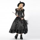Halloween Vintage Witch Costume Women Black Sorcerer Fancy Dresses Carnival Outfits