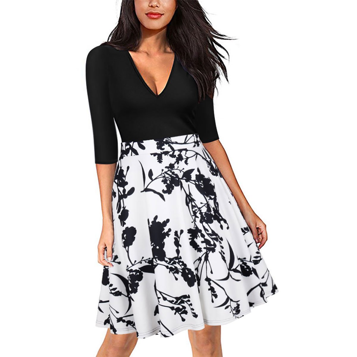 Half Sleeve Floral Break Clothes Women Autumn Dress Female Streetwear V-neck One Piece Dresses