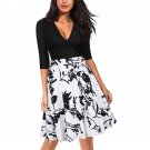Half Sleeve Floral Break Clothes Women Autumn Dress Female Streetwear V-neck One Piece Dresses