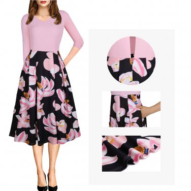 Knee Length Party Dresses Autumn Casual Dress For Women Floral Print Streetwear