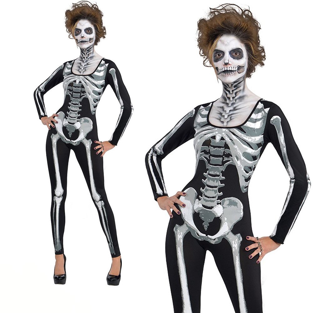 Horrible Skeleton Printed Costume Halloween Jumpsuit Melbourne Corpse Day Cosplay Uniform