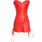 Plus Size Faux Leather Punk Court Corset with Skirt Sexy Lace-up Overbust Bustier Lingerie
