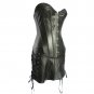 Black Classic Steampunk Corselet with Skirt Sexy Lace-up Gorset PU Fetish Leather Overbust Underwear