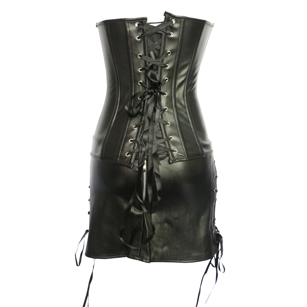 Black Classic Steampunk Corselet with Skirt Sexy Lace-up Gorset PU ...