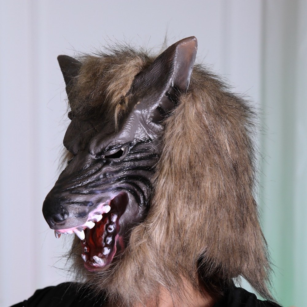 Brown Halloween Accessories Scary Cosplay Full Head Party Headgear Devil Wolf Masquerade Mask
