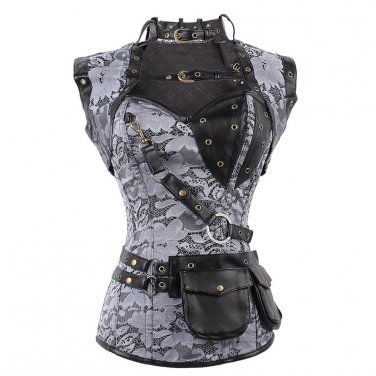 Luxury Medieval Gothic Punk Corset Straitjacket Faux Leather Shaper Lingerie Corzzet Boned Corsages