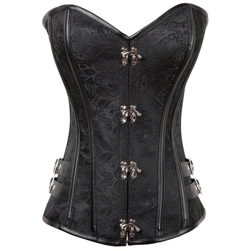 Steampunk Corset Overbust Gothic Clasp Black Brocade Bustiers Slim Waist Trainer Bustier Corselet