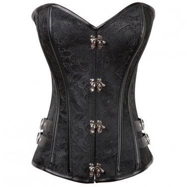 Steampunk Corset Overbust Gothic Clasp Black Brocade Bustiers Slim Waist Trainer Bustier Corselet