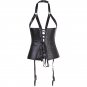 Sexy Black Leather Fishbone Corsets Cropped Cupless Tops Showgirl Costumes Punk Rock Gothic Lingerie