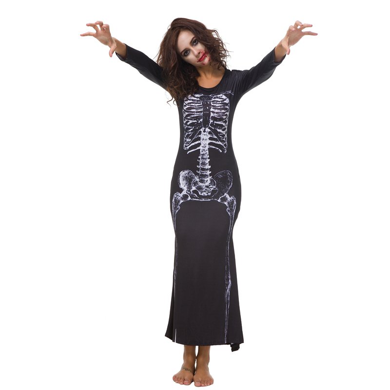 Halloween Melbourne Corpse Day Vampire Long Dress Skeleton Printed Horror Cosplay Costumes