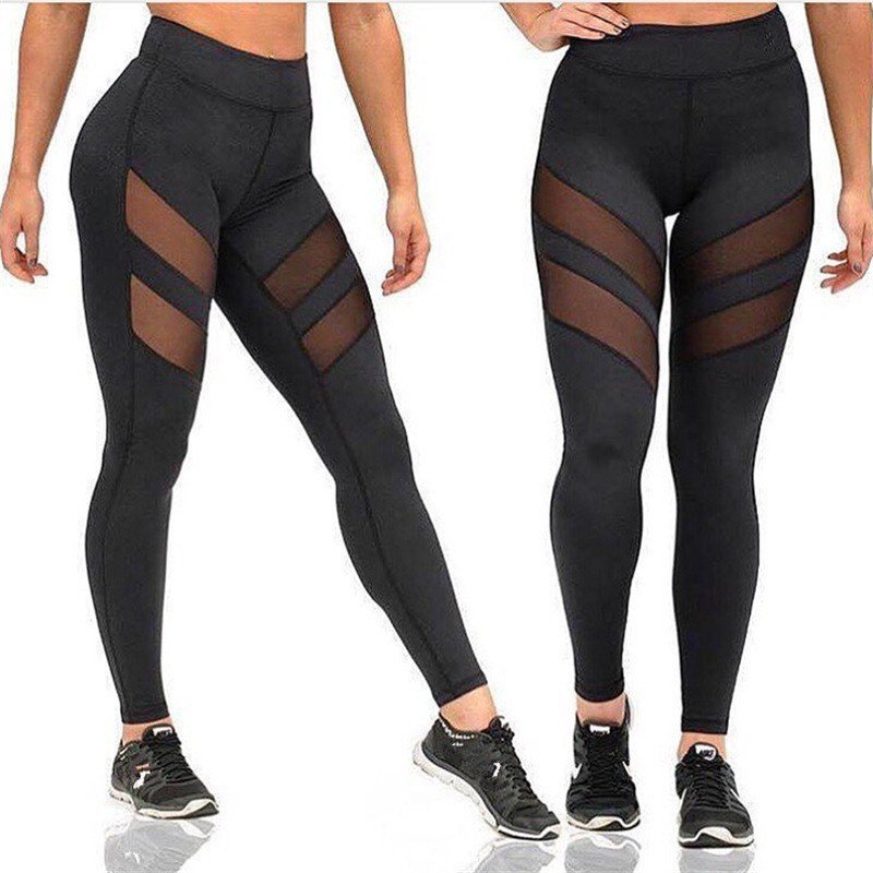 Plus Size Fitness Pants Mesh Patchwork High Waist Sports Leggings for Women