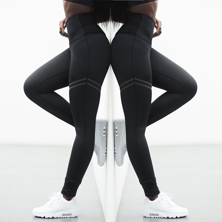 High Waist Solid Color Cross-border Striped Stretch Yoga Pants Fitness Leggings Capris