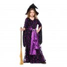 Children Purple Witch Halloween Costume Stage Performance Star Month Printing Girl Witch Dress