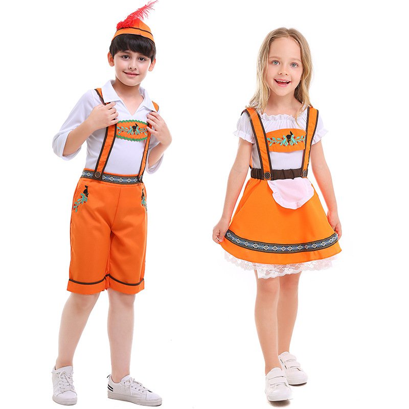 New Children's orange Ethnic Traditional Clothing German Oktoberfest Costume