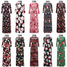 2018 Christmas Dress Xmas Casual Skirt Printing Long Sleeve Maxi Dresses