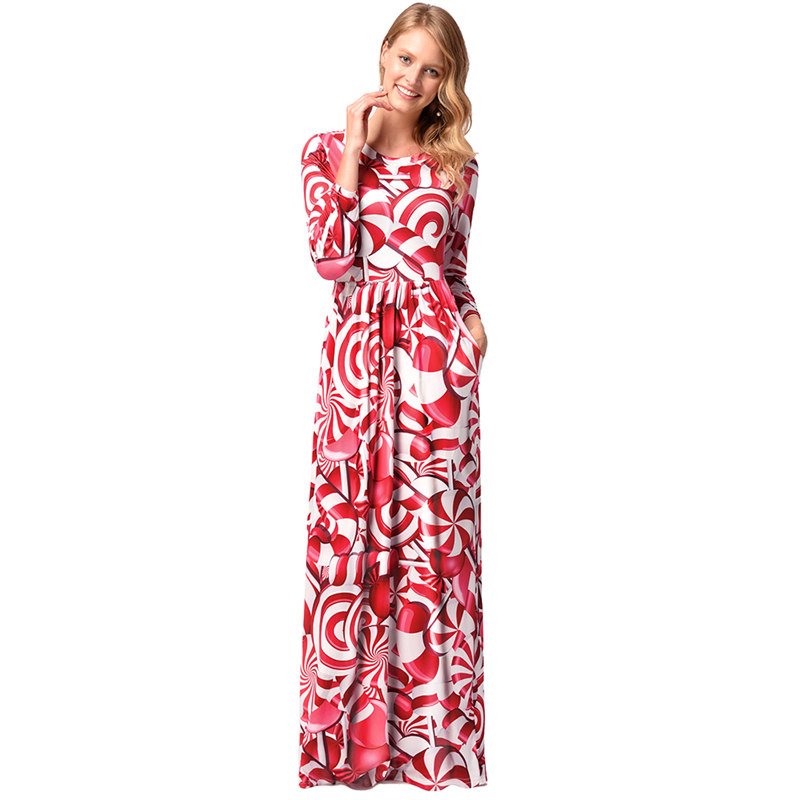 2018 Lollipop Printing Christmas Long Dress Xmas Casual Streetwear Candy Costume Maxi Dresses