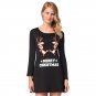 Autumn Women Christmas Elk Printing Dress Winter Plus Size Crew Neck Mini Casual Dress