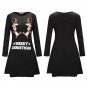 Autumn Women Christmas Elk Printing Dress Winter Plus Size Crew Neck Mini Casual Dress