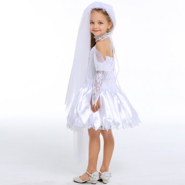 Halloween Children Ghost Bride Theme Costume White Princess Dress Angel Fancy Dress