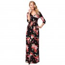 Black Fashion Fall Casual Streetwear V-neck Spring Floral Print Dress for Female
