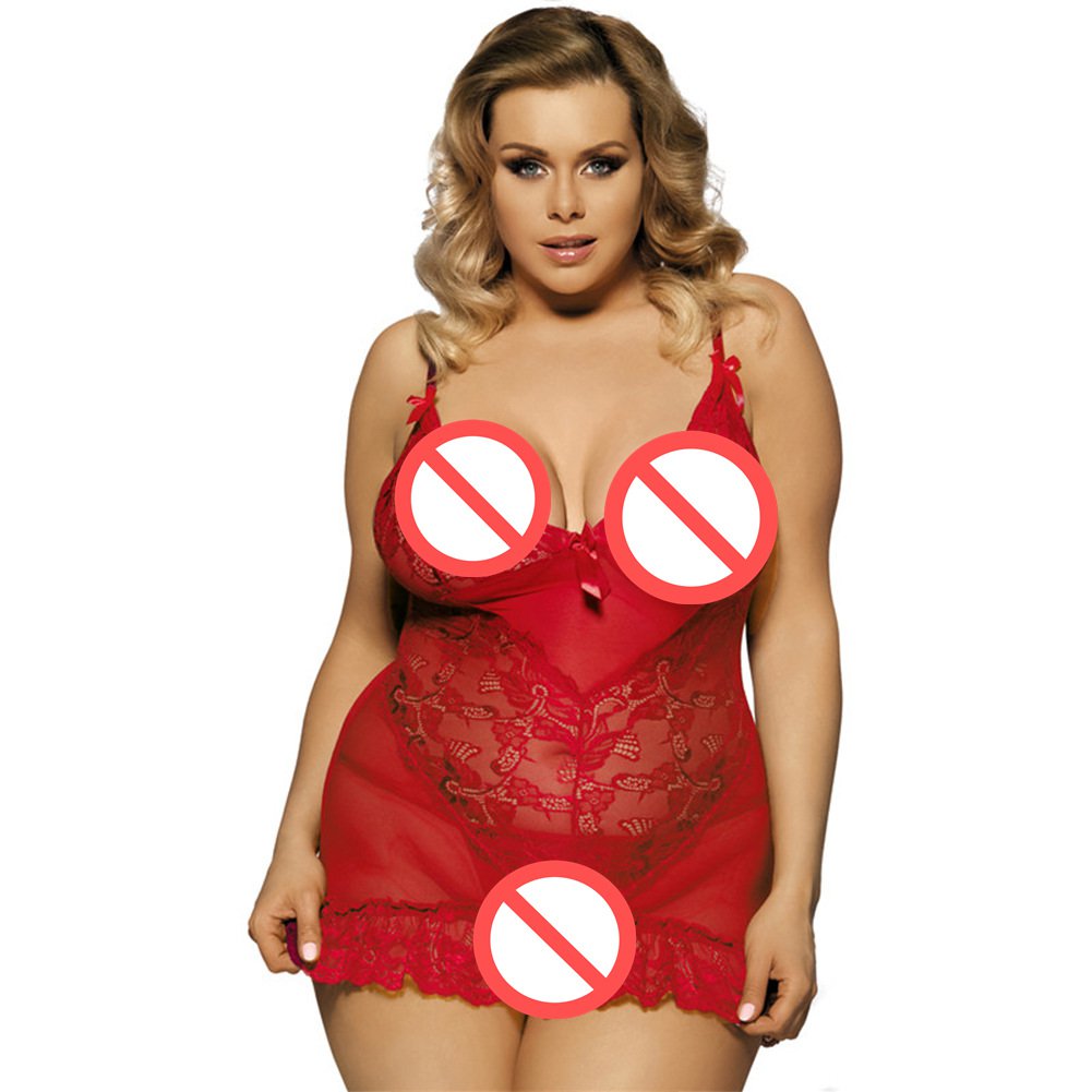 Valentine Day Nightgowns Sleepshirt Erotic Women Sleepwear Plus Size Slim Sexy Lace Lingerie 