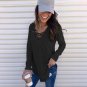 4 Colors Solid Color Fashion Tops Criss-Cross Tied Loose T-shirt Autumn Women Blouse