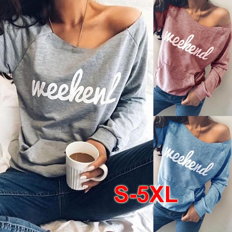 Fashion Apparel Women Clothing Irregular Neck Letter Print Spring Blouses Autumn Casual Hoodies