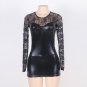 Plus Size Women Mini Dresses Black Faux Leather Club Dress Sexy Long Sleeve Clubwear