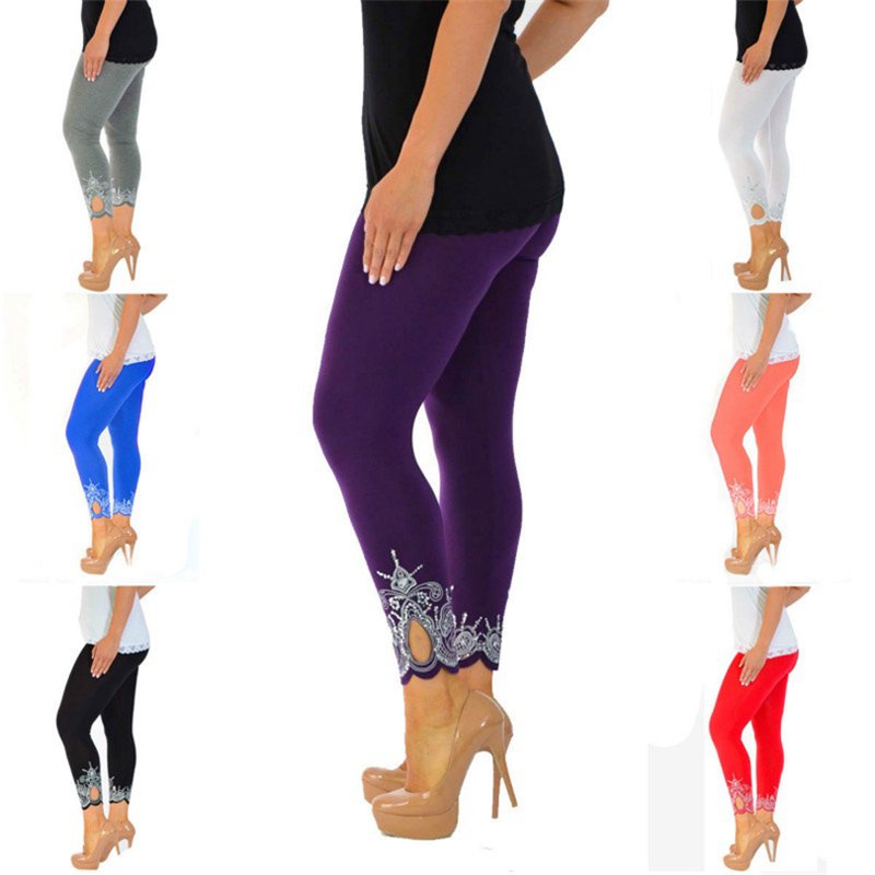Plus Size Fashion Ladies Skinny Capris Printing Slim Casual Leggings