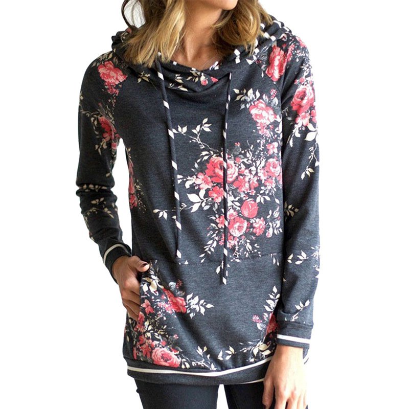 Floral Print Winter Tops Novelty Streetwear Autumn Hooded Sweatshirts
