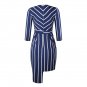Star Street Style Dresses Autumn Slim-fit V-neck Striped Dress Spring Sheath Streetwear