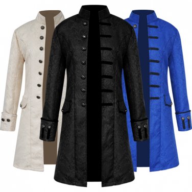 Men Steampunk Windbreaker Winter Retro Gothic Coat Male Jacquard Medieval Prince Costume