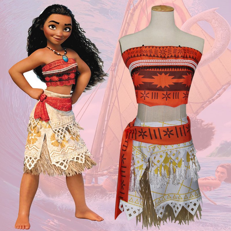 Child Moana Cosplay Uniform Kid Carnival Fancy Dress Cartoon Movie Role Theme Costume