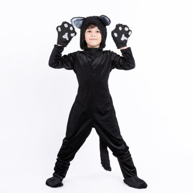 Halloween Black Cat Costume Fur Fancy Dress Plush Animal Uniform for Kid Children Carnival Outfit