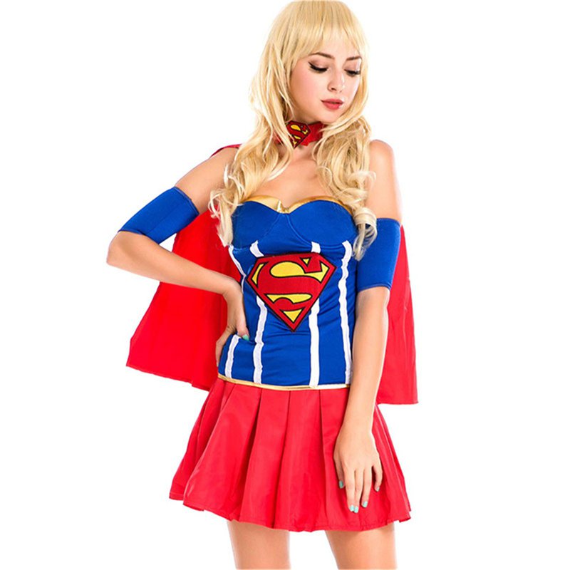 Women Halloween Cosplay Super Hero Girl Fancy Dress Carnival Supermen Costume