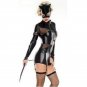 Sexy Women Black Cat Costume Faux Leather Cosplay Costume for Halloween Nightclub Bodysuit