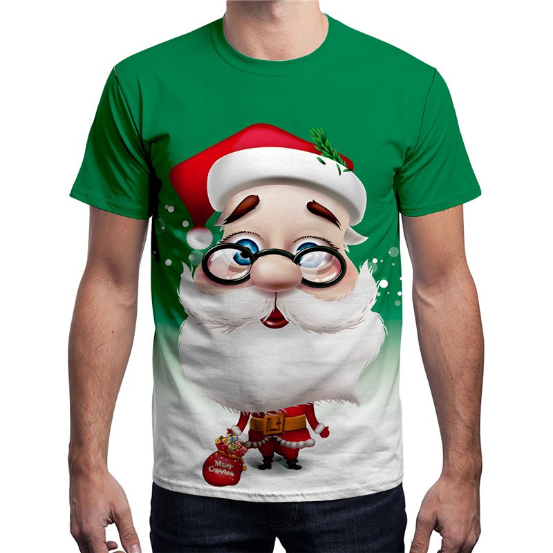 Green Xmas Santa Claus Print Men Tees Fashion Tops Christmas Men T-Shirts