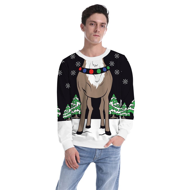 Men Christmas Reindeer Print Sweatshirts Winter Clothing Xmas Hoodies Cartoon Santa Costume